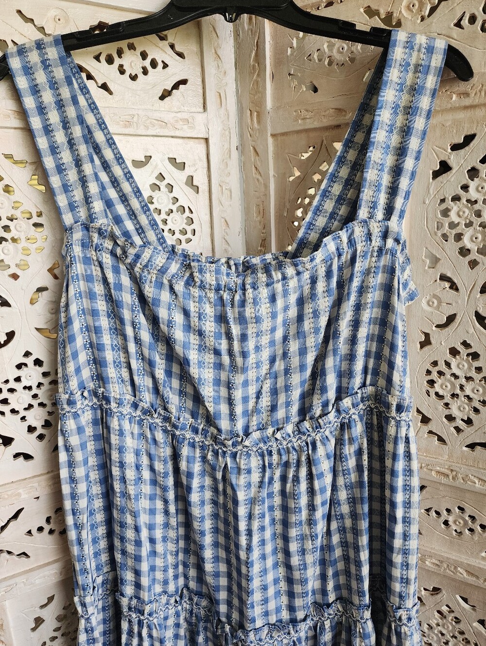 NWT Max Studio Blue White Gingham Tiered Maxi Dress- Size XL - Picture 2 of 9